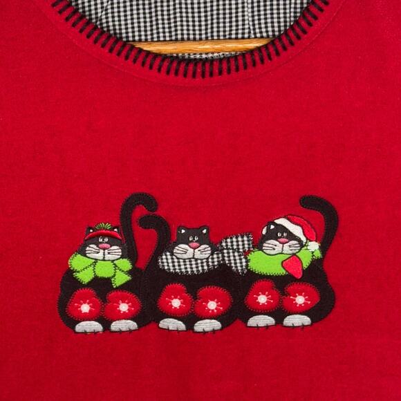 Red Fleece Christmas Cats Holiday Festive Long Sleeve Top Women Small - Picture 4 of 6